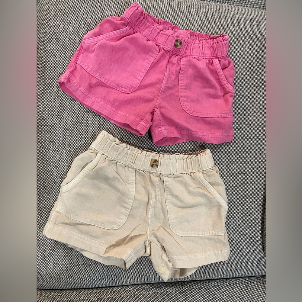 Girls Cat & Jack pull on paper bag waist woven shorts - Pink and Tan